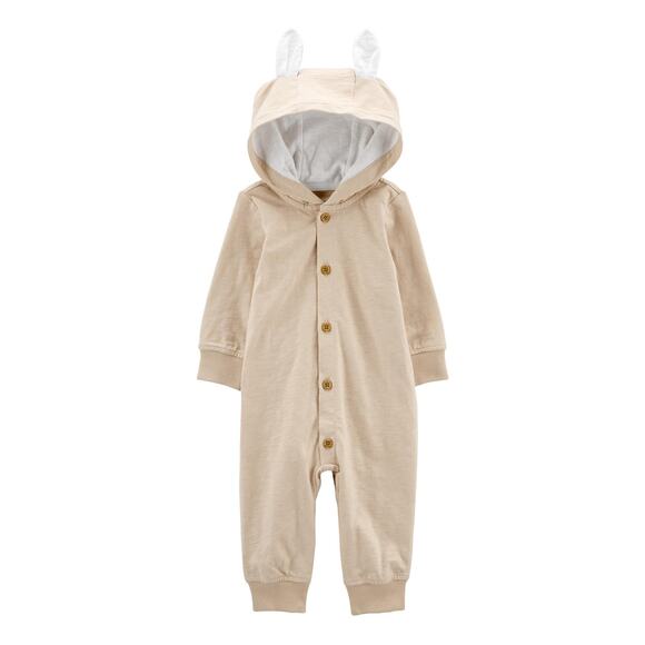 Carter's Jumpsuits KHAKI - Khaki Bunny-Ear Button-up Jumpsuit 9 Mo NWT - Picture 1 of 1